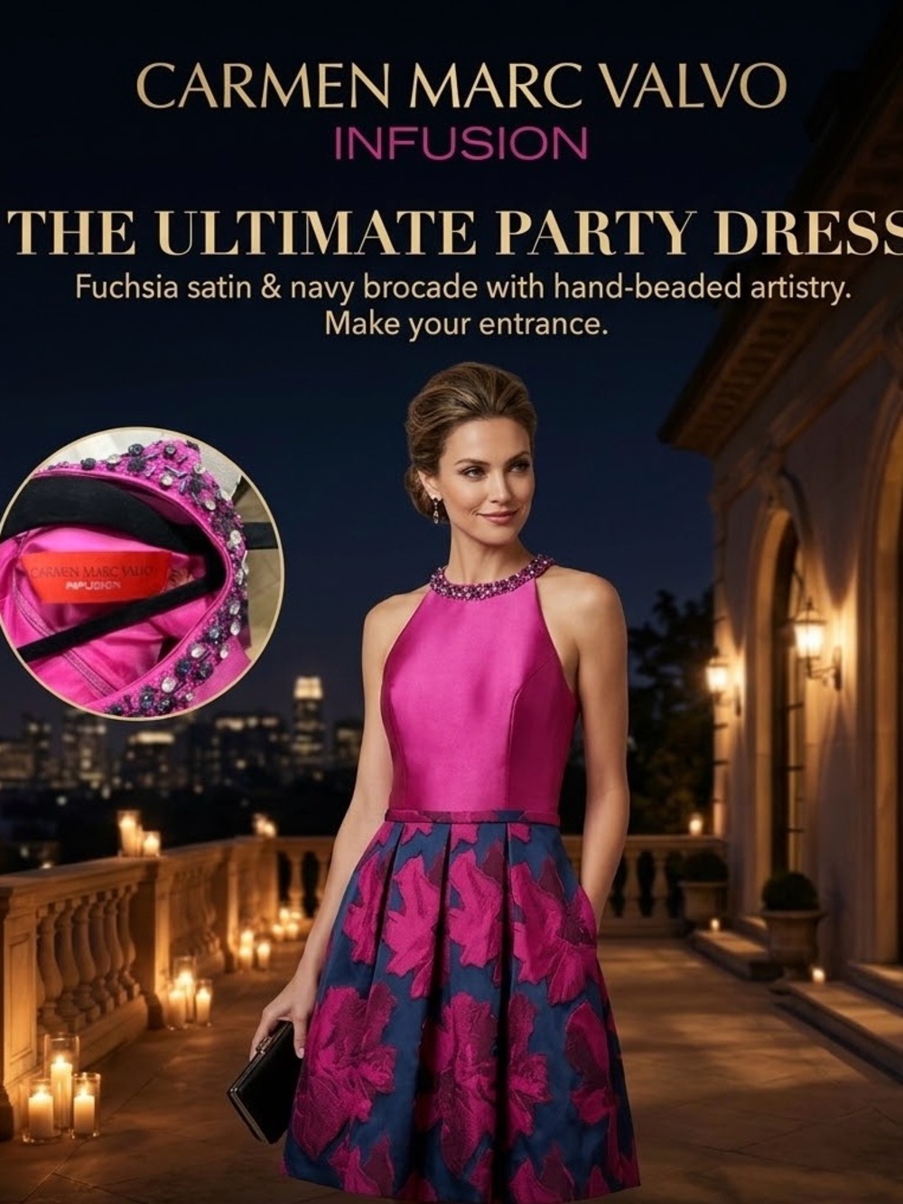 Women’s Fuchsia Jewel-Neck Floral Fit & Flare Dress